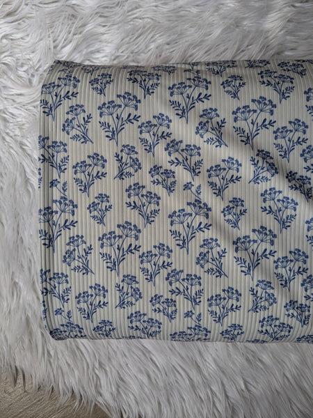 Custom Print |Summer Blue Bouquet|Unbrushed Rib Knit|By the Half Yard