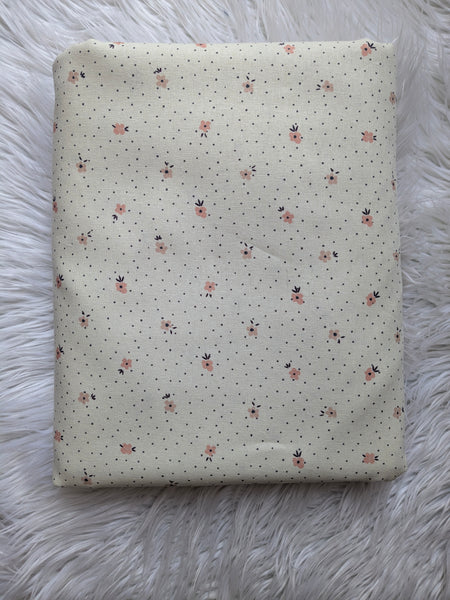 Pink Flowers & Dots |Linen Cotton| By the Half Yard
