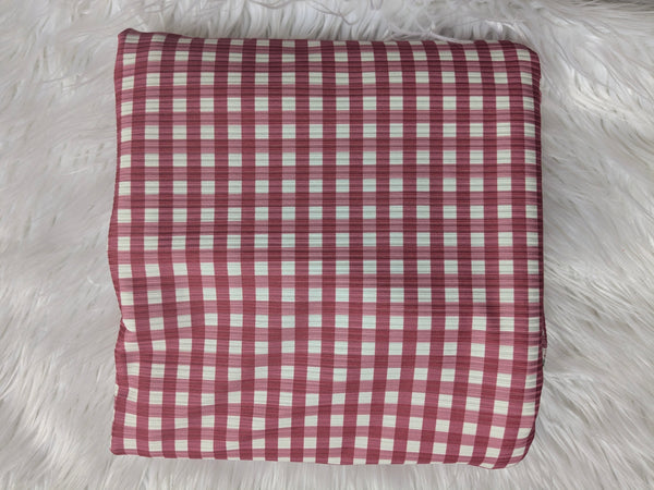 Custom Print |Red Gingham|Unbrushed Rib Knit|By the Half Yard