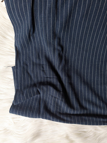 Navy Linen Blend Pinstripes  | By the Half Yard