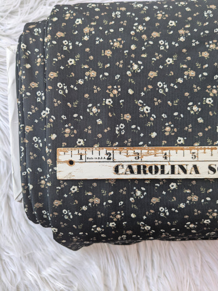 Taupe Petite Print on Charcoal Black| Mini Rib Knit |By the Half Yard