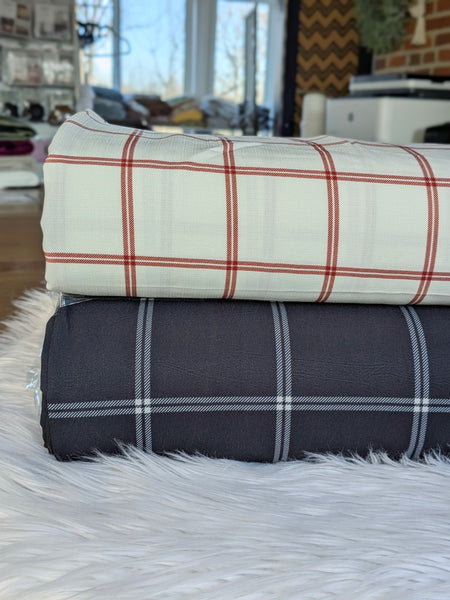 Custom Print|Windowpane Plaid | Polyester Slub Linen Look & Cloud Poly| By the Half Yard