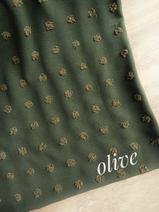 Olive|Polyester Swiss Large Dots | Textured Solids|By the Half Yard