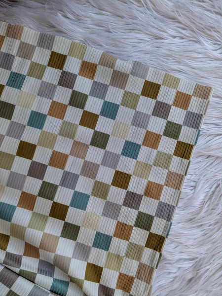 Custom Print | Retro Checkers| Unbrushed Rib Knit|By the Half Yard
