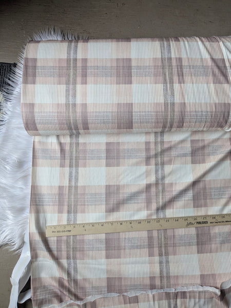 Neutral Stripe Plaid |Unbrushed Rib Knit|By the Half Yard