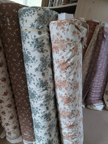 Custom Print|Stencil Bouquet| Polyester Slub Linen Look| By the Half Yard