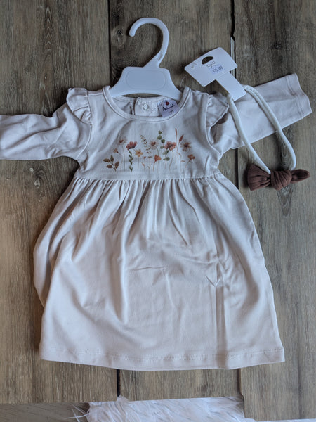 Autumn Floral Double Brushed Poly Knit Dress with Headband