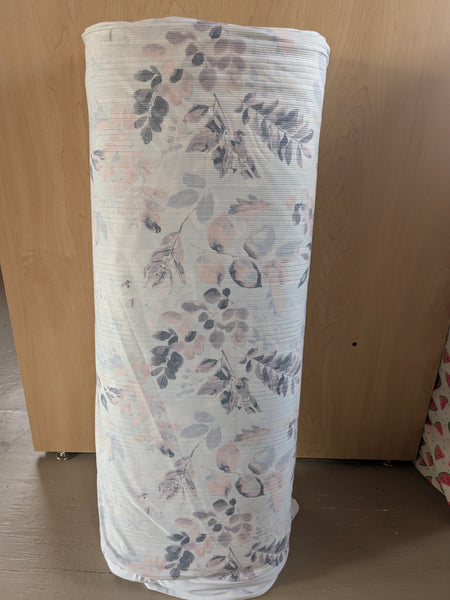 Peach & Periwinkle Watercolor Sprigs| Variegated  Rib Knit |By the Half Yard