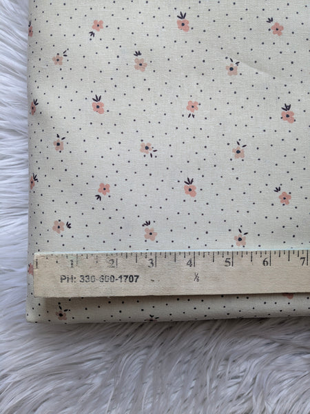 Pink Flowers & Dots |Linen Cotton| By the Half Yard