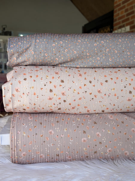 Custom Print | Petite Scattered Floral |Unbrushed Variegated Rib Knit|By the Half Yard