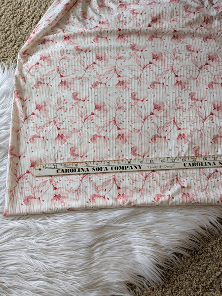 Custom Print|Cranberry Floral on Ivory | Wide Yummy Rib Knit|By the Half Yard
