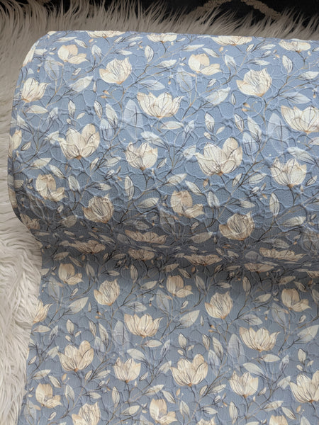 Dusty Blue Gilded Floral |Embossed Jacquard Poly | By the Half Yard