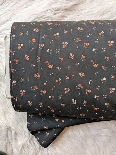 Rust Sprigs on Black| Poly Crepe | By the Half Yard