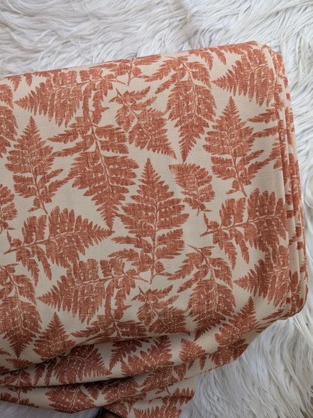 Custom Print|Rust Botanical Leaves |Polyester Slub Linen Look| By the Half Yard