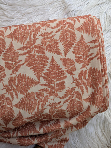 Custom Print|Rust Botanical Leaves |Polyester Slub Linen Look| By the Half Yard