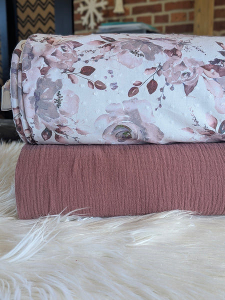 Mauve Roses | Swiss Dot Poly Knit |By the Half Yard