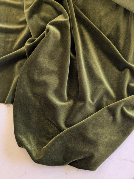 Vintage Olive Stretch Velvet|Solids |By the Half Yard