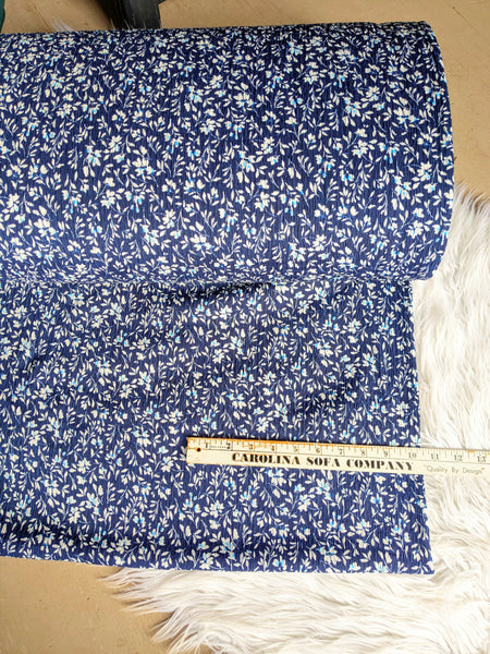 Sprigs on Navy Crinkle Knit|By the Half Yard