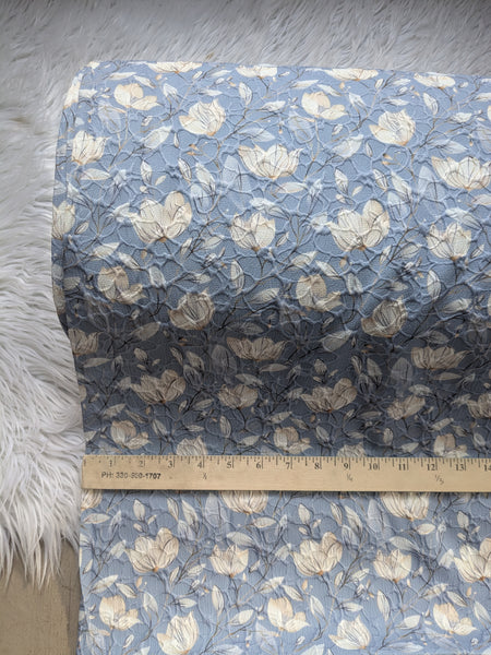 Dusty Blue Gilded Floral |Embossed Jacquard Poly | By the Half Yard
