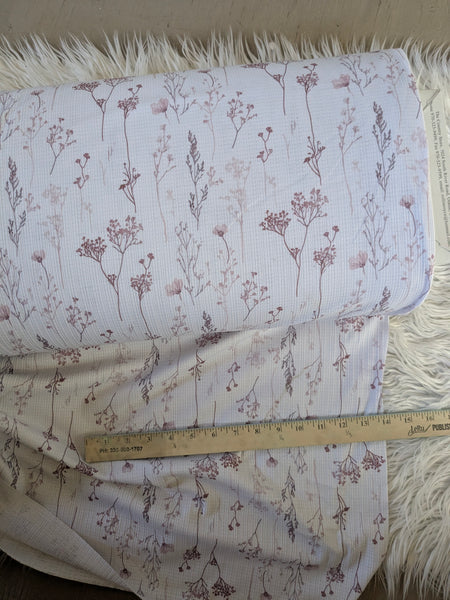Mauve Wildflowers| Pointelle Rib Knit|By the Half Yard