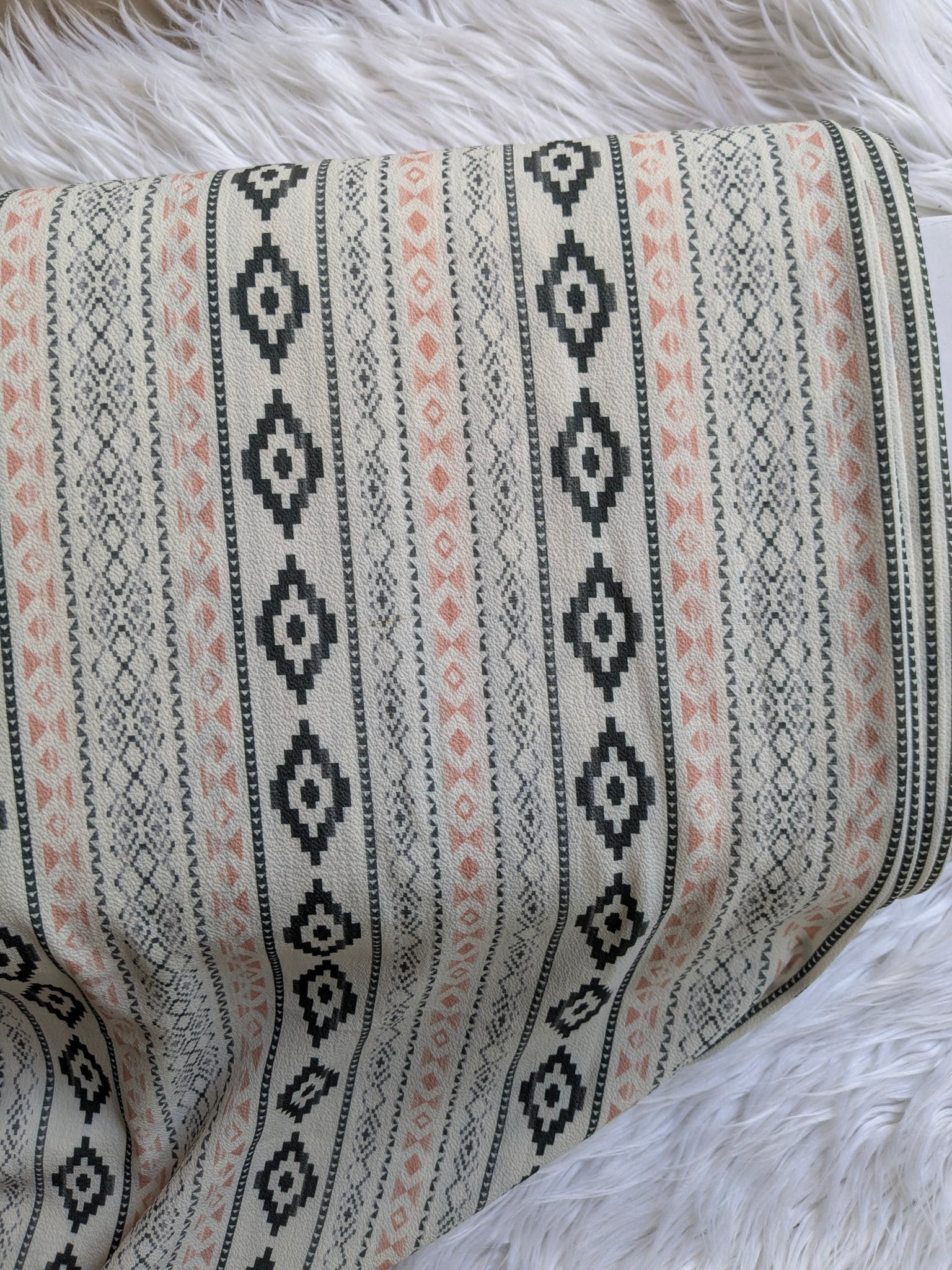 Aztec Diamond Print| Bubble Crepe|By the Half Yard
