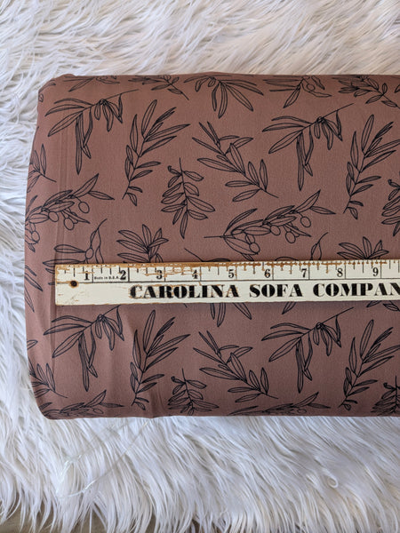 Custom Print|Olive Sprigs| Single Brushed Poly|By the Half Yard
