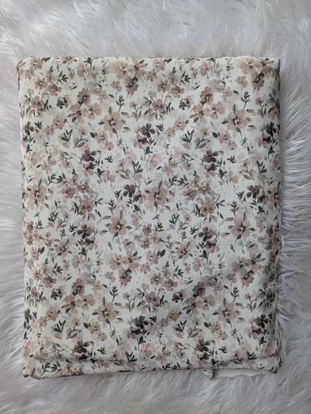 Dusty Mauve Floral| Mini Rib Knit |By the Half Yard