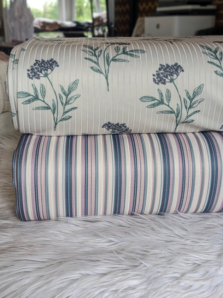 Custom Print |Navy & Mauve Multi stripes |Unbrushed Rib Knit|By the Half Yard