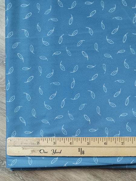 Scattered Leaves on Denim Blue| Petite Poly Rib Knit {DTY like}|By the Half Yard