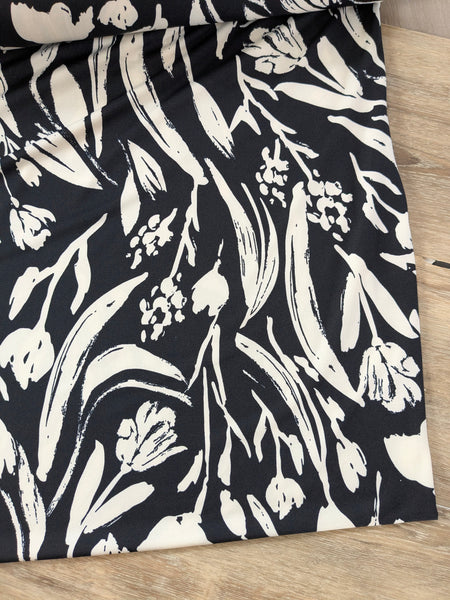 Taupe Stems on Black DTY | By the Half Yard