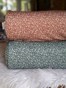 Custom Design|Petite Print Olive Sprigs | Unbrushed Rib Knit|By the Half Yard