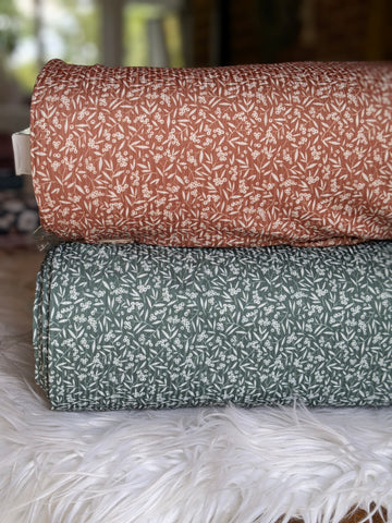 Custom Design|Petite Print Olive Sprigs | Unbrushed Rib Knit|By the Half Yard