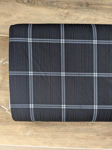 Windowpane Plaid on Black| Unbrushed Variegated Rib Knit|By the Half Yard