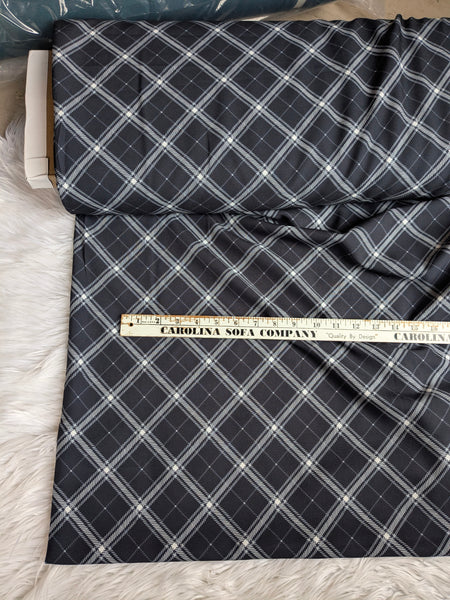 Custom Print| Diagonal Tartan Plaid on Black |Polyester Slub Linen Look| By the Half Yard