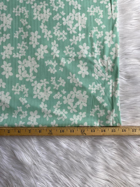 Daisies on Mint  |Soft Rib Knit|By the Half Yard