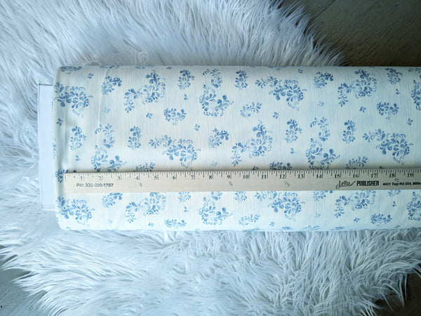 Blue Damask  |Crinkle Cremé Polyester|By the Half Yard