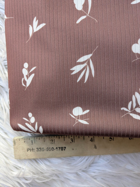 Custom Print| Terracotta Leafy Print| Flat Rib Knit |By the Half Yard