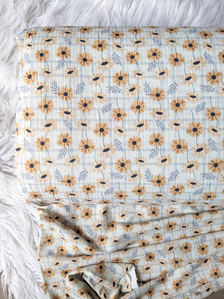 Goldenhour Sunflower Grid|Reign Rib Knit|By the Half Yard