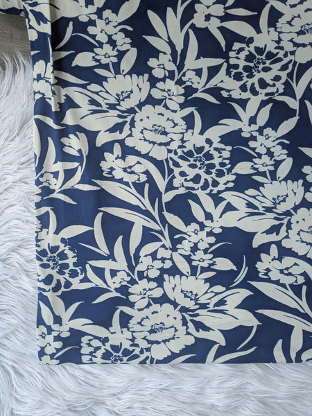 Navy With Large Floral|Double Brushed Poly|By the Half Yard