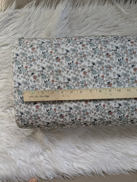 Vintage Green & Salmon Floral| Pointelle Rib Knit|By the Half Yard