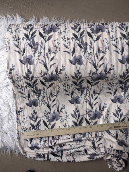 Danielle Dusty Blue Floral | Unbrushed Rib Knit|By the Half Yard