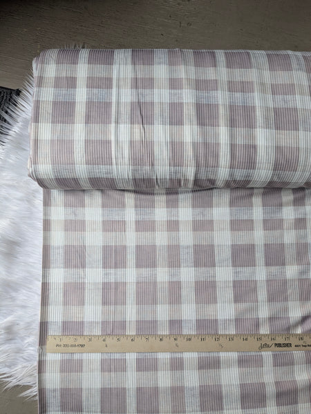 Mauve Neutral Plaid |Unbrushed Rib Knit|By the Half Yard