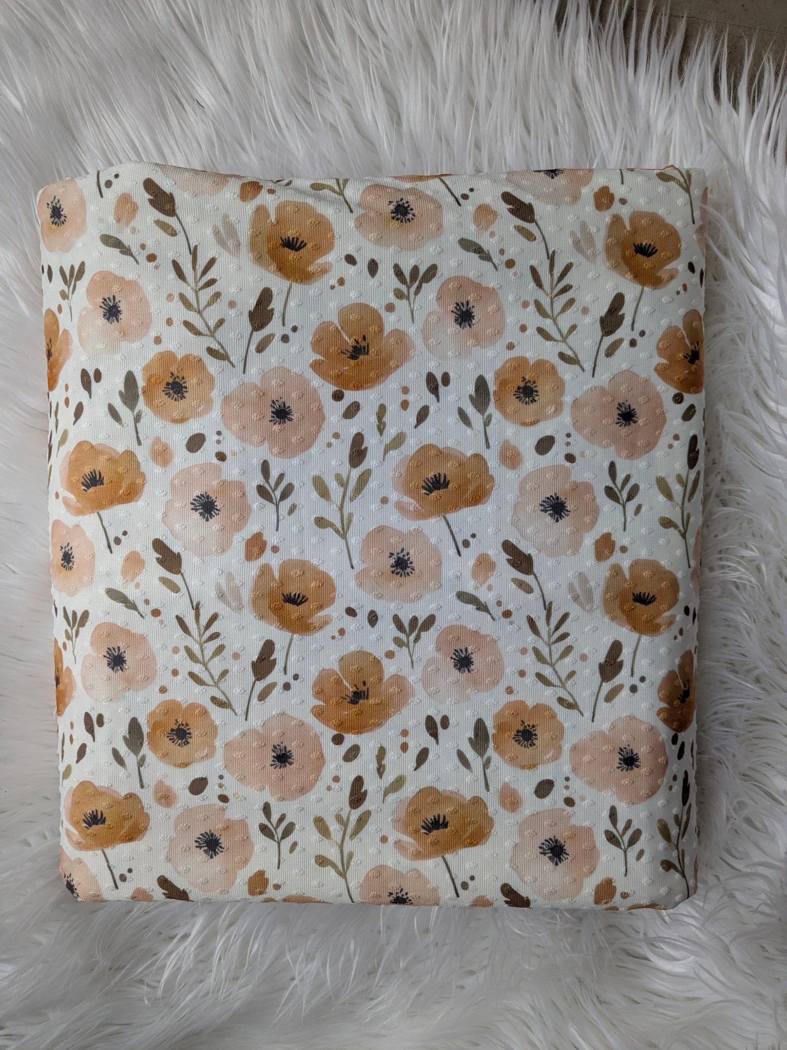 Custom Print | Butterscotch Floral| Swiss Dot Knit |By the Half Yard