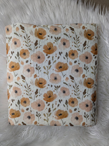 Custom Print | Butterscotch Floral| Swiss Dot Knit |By the Half Yard