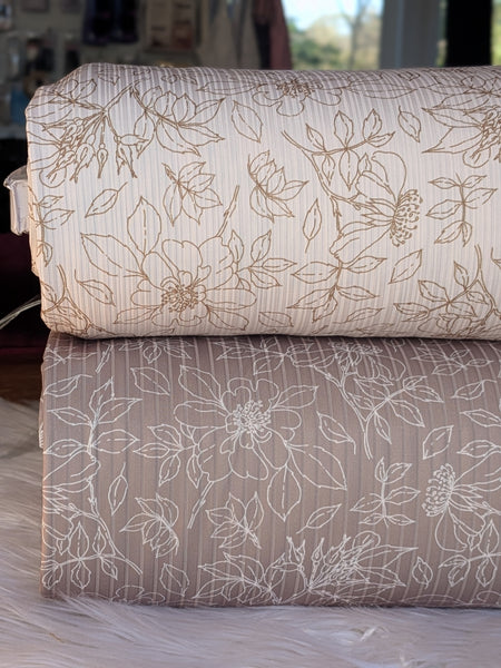 Custom Print | Stencil Floral |Unbrushed Rib Knit|By the Half Yard
