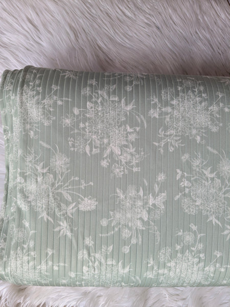 Custom Print| Sage Stencil Bouquet  | Unbrushed Rib Knit|By the Half Yard