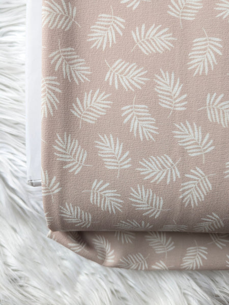Custom Print |Small Palm Leaves on Taupe| Polyester Linen Look| By the Half Yard