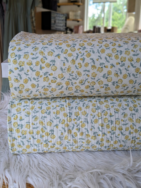 Custom Print| Yellow Mini Print| Polyester Petite Swiss Dot or Variegated Rib |By the Half Yard