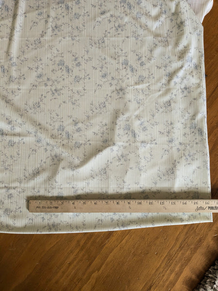 Custom Print |Cottage Blue on Cream | Unbrushed Variegated Rib Knit|By the Half Yard