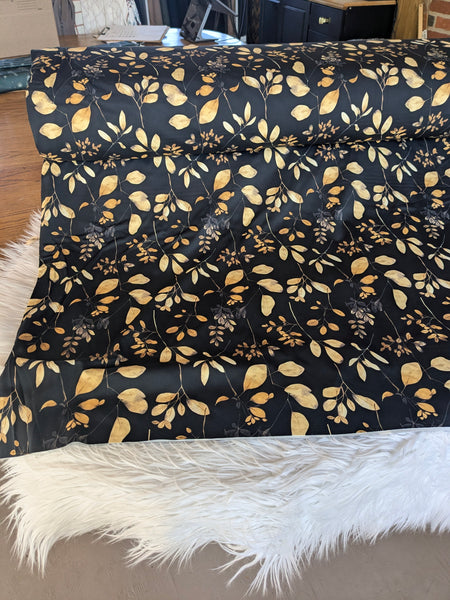 Gold & Black Leafy Print | Loulou Knit|By the Half Yard